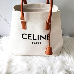 CELINE White 🤍 canvas leather horizontal tote bag new big made Italy